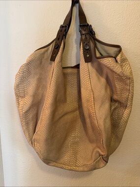 Givenchy Tan Snake-Embossed Leather Shoulder Bag with Dark Brown Leather Straps